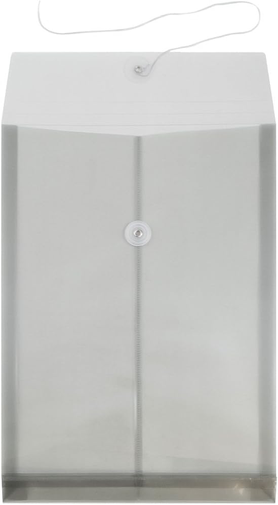 JAM PAPER Plastic Envelopes with Button & String Tie Closure - Legal Open End - 9 3/4 x 14 1/2 - Smoke Gray - 12/Pack