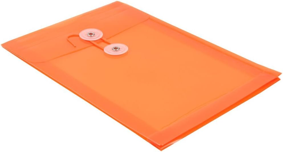 JAM PAPER Plastic Envelopes with Button & String Tie Closure - 6 1/4 x 9 1/4 - Assorted Colors - 6/Pack