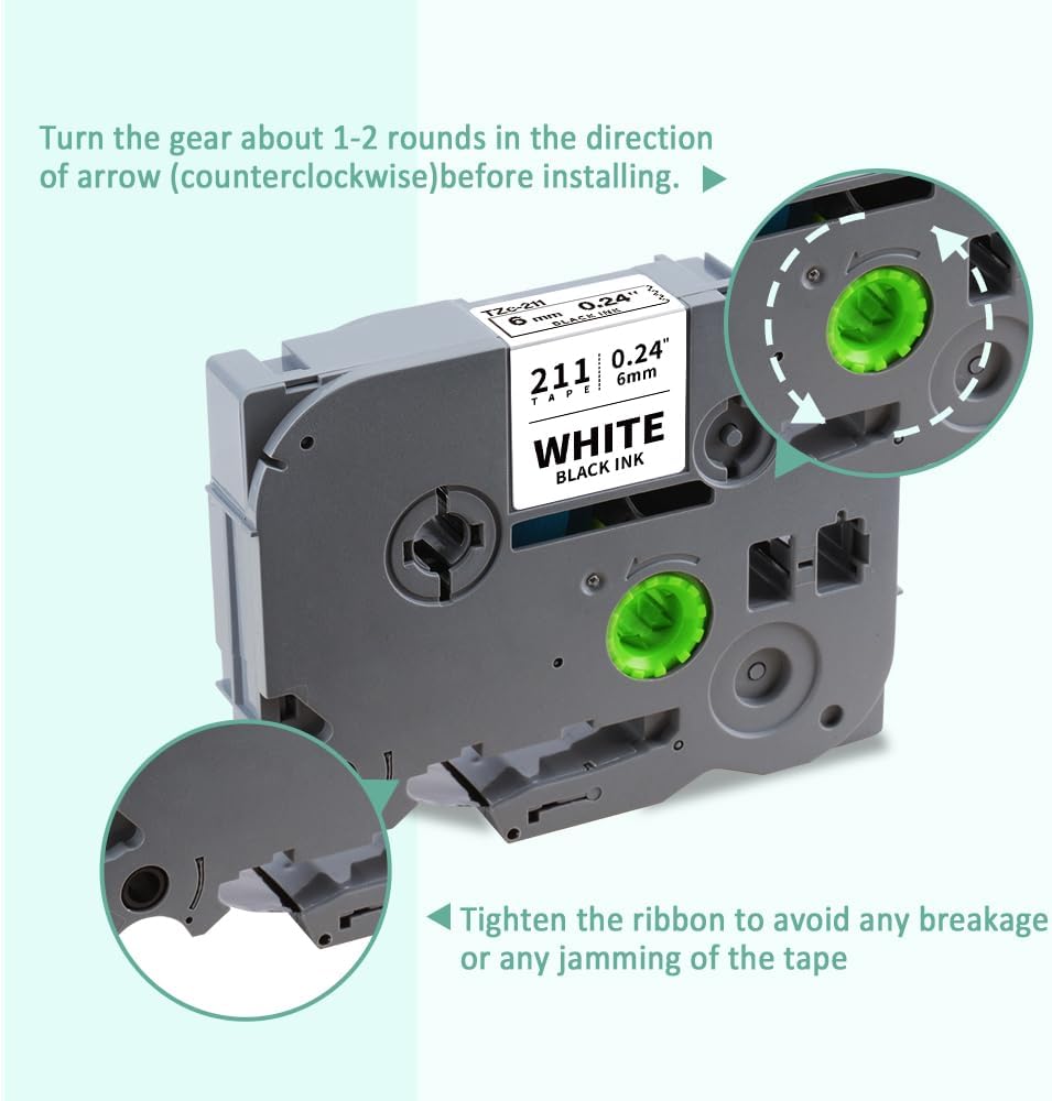6-Pack 6mm 0.23" Laminated Tape Compatible for Brother P Touch Label Tape 6mm Tze211 Tze111 Tze411 Tze511 Tze611 Tze711 1/4" Tze Tz 0.23" Label for PTD220 PTH100 PTH110 PTD202 PTD210