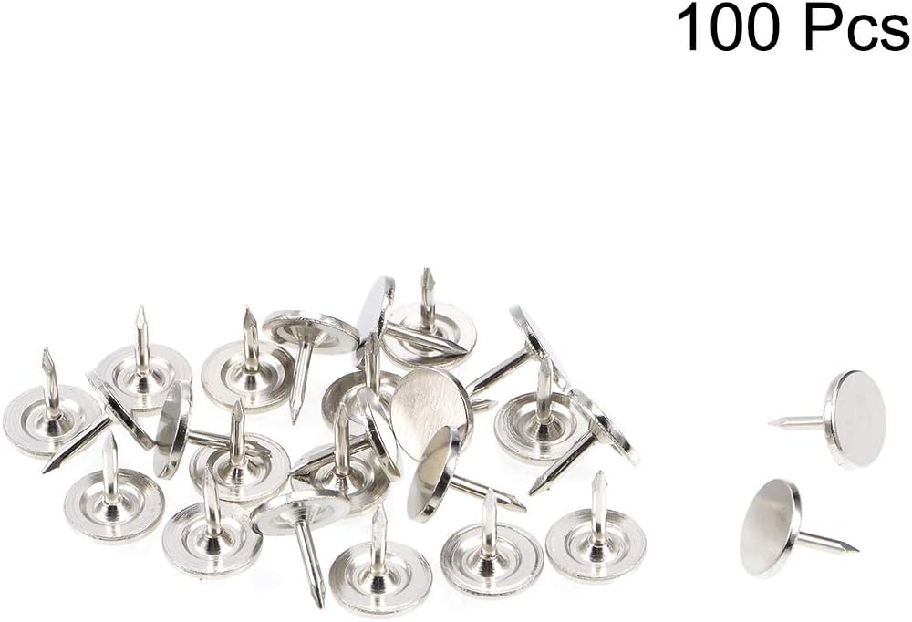 uxcell Upholstery Nails Tacks 9.5mmx10mm Flat Head Furniture Nails Pins Silver Tone for Furniture Sofa Headboards, 100 Pcs