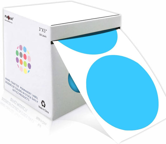 PARLAIM 3 Inch Round Permanent Adhesive Color-Code Dot Stickers,500 per Roll dots Label Dispenser Box Circle Stickers (Sky Blue)