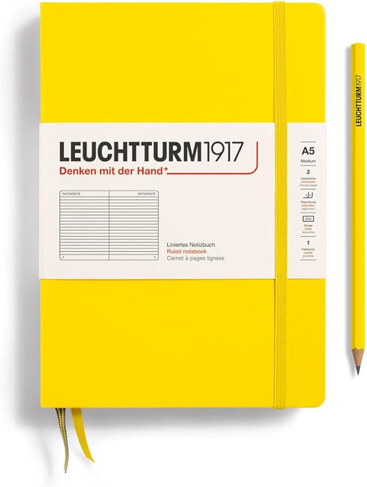 LEUCHTTURM1917 - Notebook Hardcover Medium A5-251 Numbered Pages for Writing and Journaling (Lemon, Ruled)