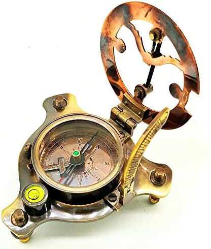 Sundial Compass, Vintage Marine West London Antique 2.5" Brass Sundial Compass Nautical Decor Big Brass Triangle Sundial Compass with Adjustable Screw Legs