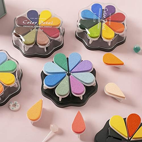 YPSelected 8 Assorted Multi Colours Waterdrop Shaped Craft Rubber Stamps Petal Ink Pads for Paper Wood Fabric (Set 1025)