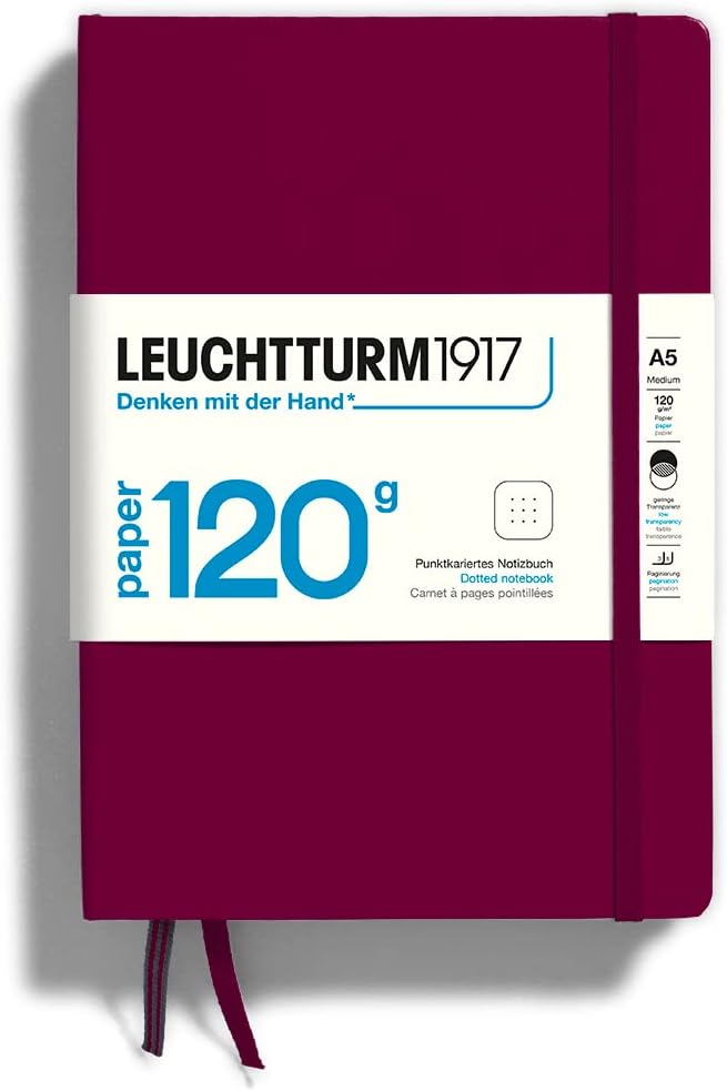LEUCHTTURM1917-120G Special Edition - Medium A5 Dotted Hardcover Notebook (Port Red) - 203 Numbered Pages with 120gsm Paper