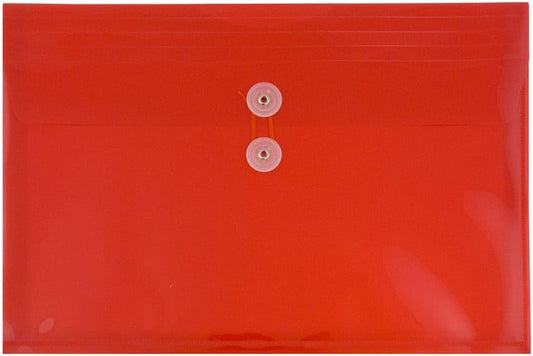 JAM PAPER Plastic Envelopes with Button & String Tie Closure - Letter Booklet - 9 3/4 x 13 - Red - 3/Pack