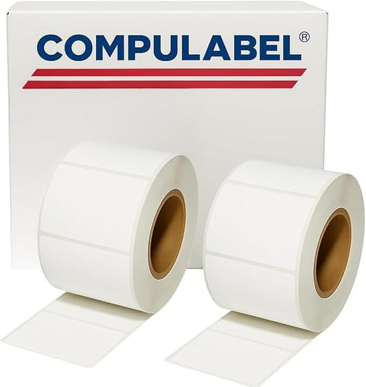 Compulabel 4" x 6" Direct Thermal Labels, White, 3" Core, Perforated, Permanent Adhesive, 2 Rolls, 1000 Labels per roll, 2000 Total