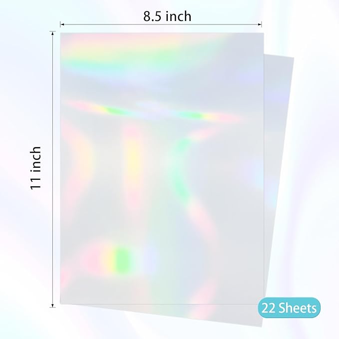 Printable Transparent Laser Sticker Paper, Laser & Inkjet Printable 8.5 x 11 Inches Dries Quickly Stickers Clear Rainbow Vinyl Label 22 pcs