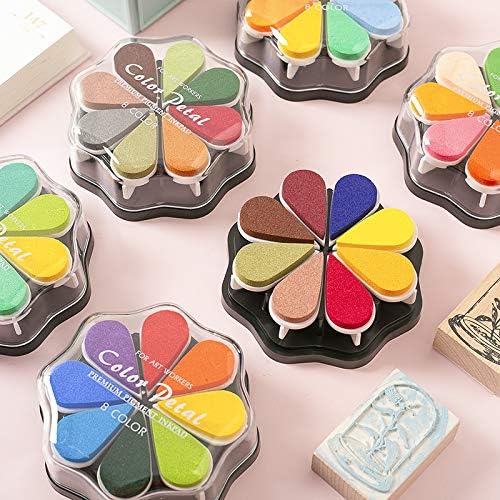 YPSelected 8 Assorted Multi Colours Waterdrop Shaped Craft Rubber Stamps Petal Ink Pads for Paper Wood Fabric (Set 1026)