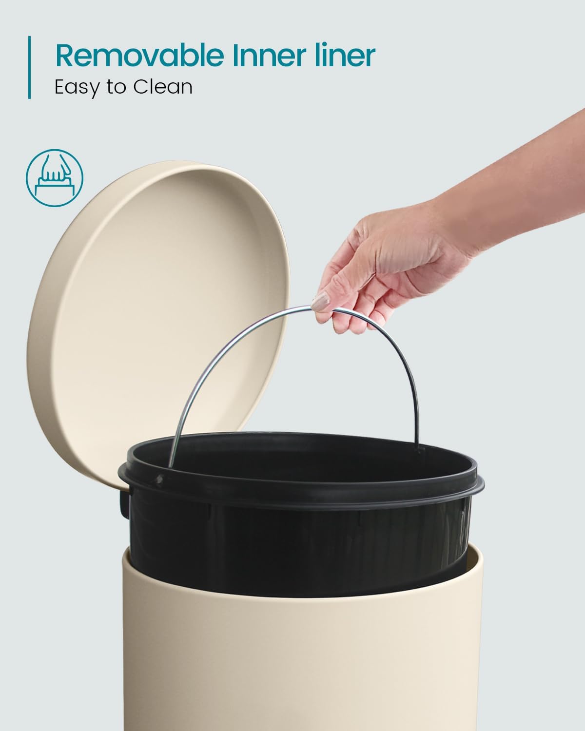 8 Gallon Trash Can, Tall Round Stainless Steel Garbage can with Removal Inner Liner, Soft Close lid, Step on Pedal Trash bin for Kitchen, Office, Living Room or Bathroom, Cream