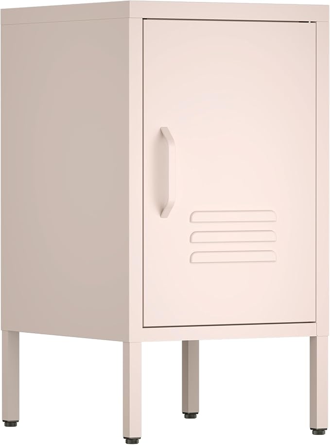 Metal Cabinet,Locker Nightstand with Shelf,Metal Storage Locker,Steel Bedside Storage Cabinets for Living Room Bedroom,Pink