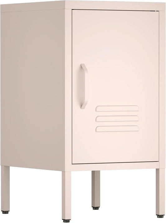 Metal Cabinet,Locker Nightstand with Shelf,Metal Storage Locker,Steel Bedside Storage Cabinets for Living Room Bedroom,Pink