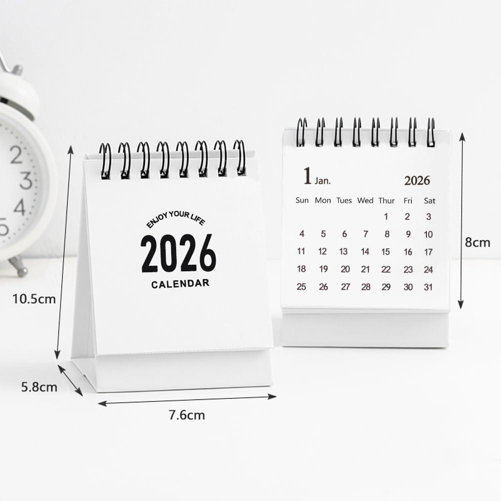 Mini Desk Calendar 2025-2026 - Small Desk Calendar Runs from July 2025 to Dec 2026, Monthly Calendar 250gsm Thick Paper Twin-Wire Binding with Stickers for Home Office School (Mini white)