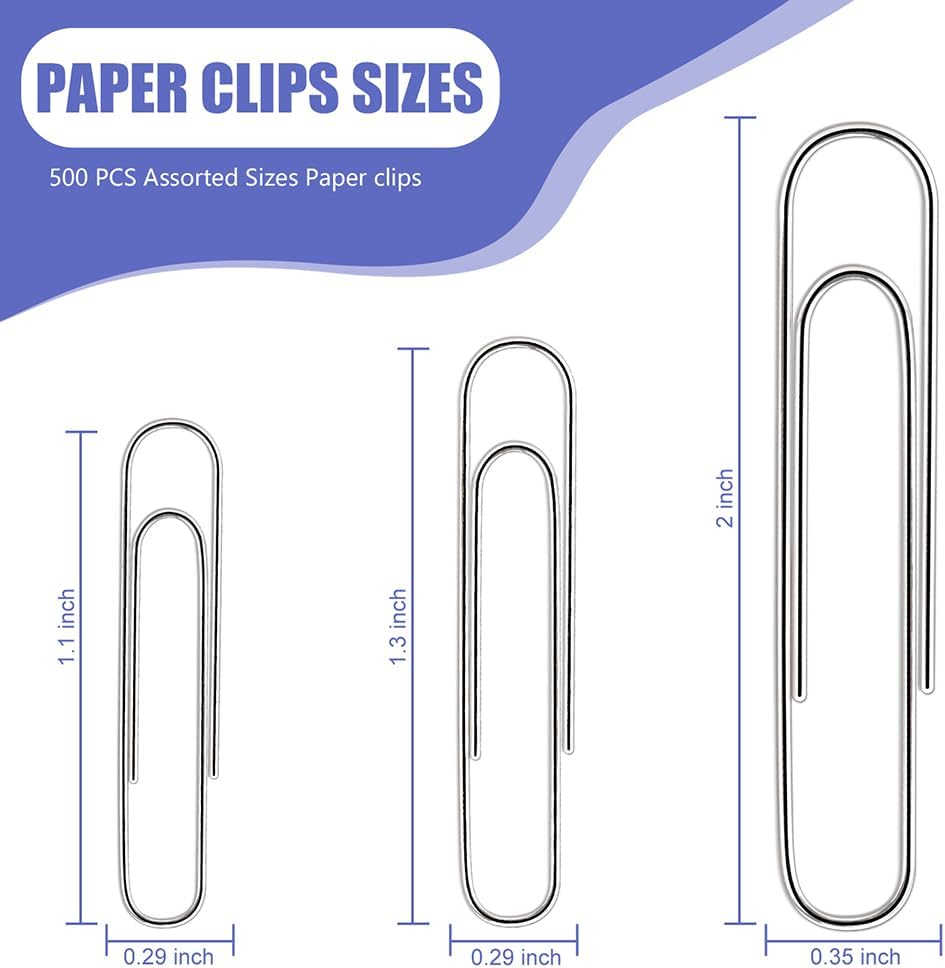 Paper Clips, 500 Pcs Assorted-Size Paperclips, Premium Silver Paperclip Large Medium and Small, Rustproof Metal Paper Clips for Office, School, Home