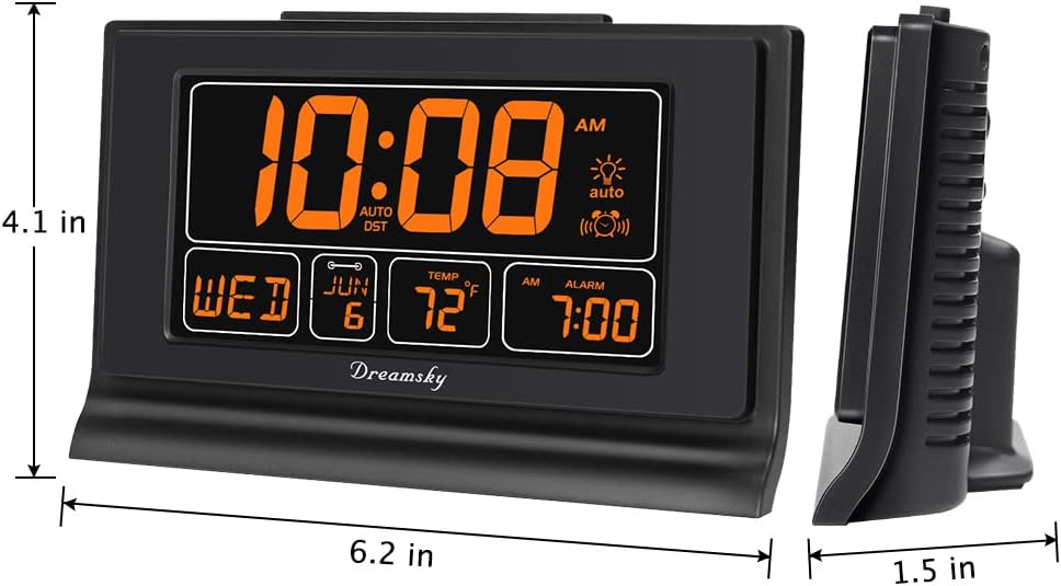 DreamSky Digital Alarm Clock with Battery Backup, 5 Inch Large Display, Auto Set Clock, USB Charging Ports, 12/24H