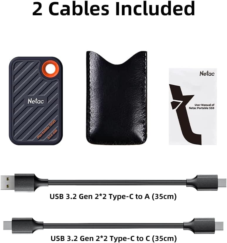 Netac 512GB Extreme Portable SSD External Solid State Drives Up to 2000MB/s Read 1700MB/s Write Speed, USB 3.2 Gen.2 Business Travel Essential Supports Win to Go Dust-Resistant