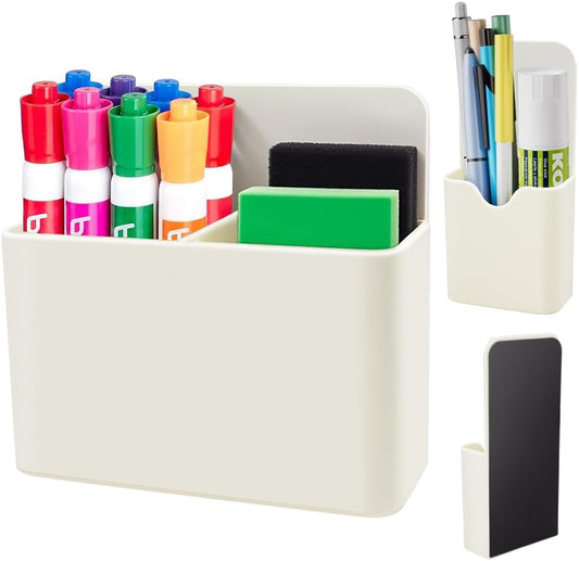 Magnetic Pen Holder,2 Pack Magnetic Dry Erase Marker Holder with Generous Compartments,Strong Magnet Storage Marker Pen Pencil Organizer for Refrigerator,Whiteboard,Locker Accessories