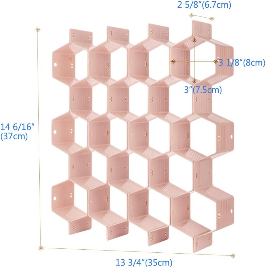 Poeland Drawer Divider Organizer Adjustable DIY Grid Honeycomb Drawer Divider for Underwear Belt Scarf Socks Pink 2 Pack