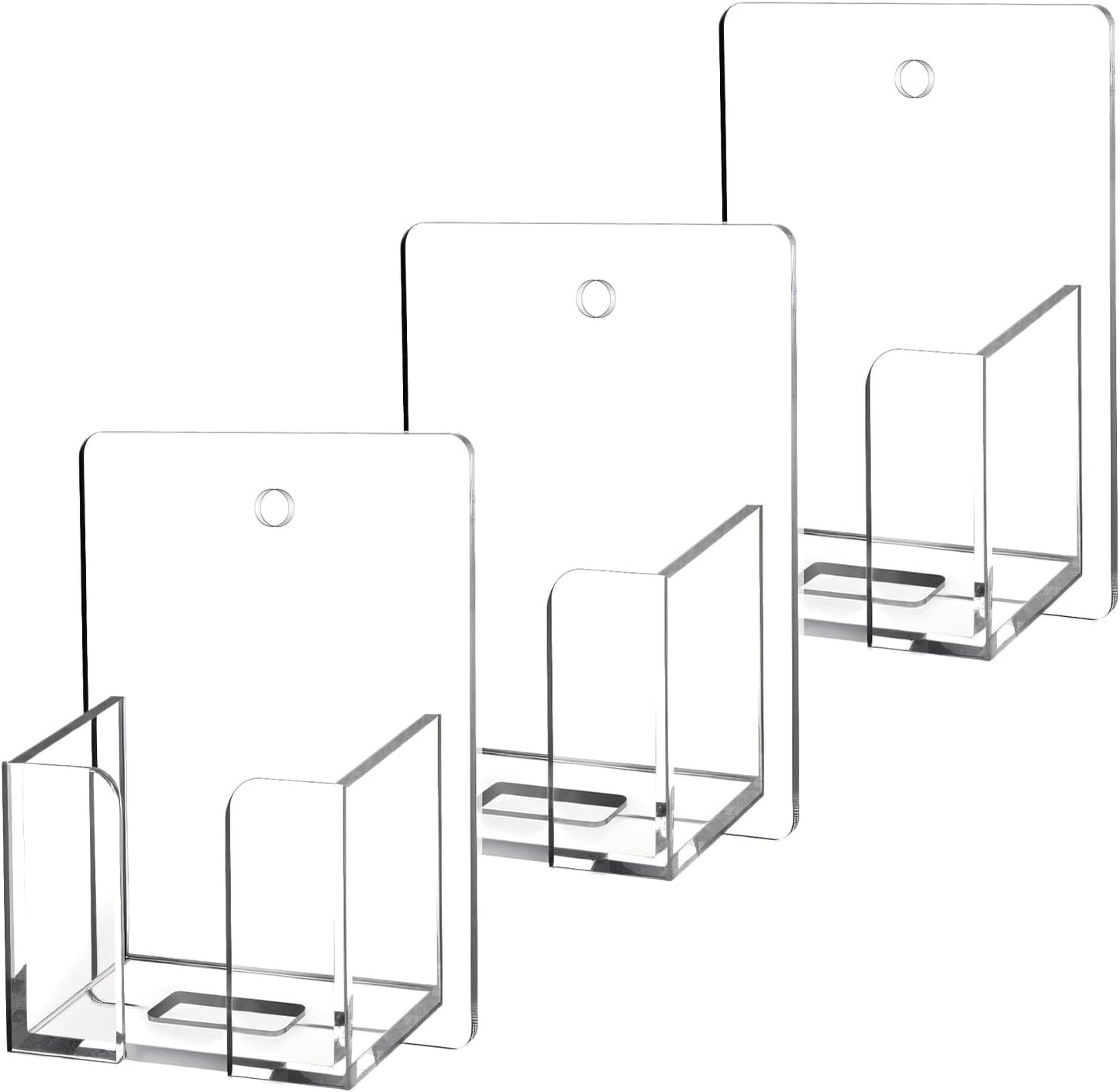 Chunful 3 Pcs Wall Mount Business Card Holder 3.75 x 2.75 x 1.25 Inch Vertical Clear Acrylic Card Display Rack Single Pocket Organizer Pre Drilled Plastic Display Stand for Home Office (Simple Style)