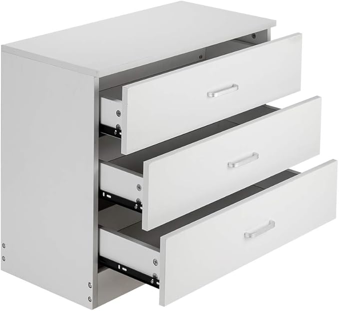 Karl home White 3 Drawer Dresser for Bedroom, Small Nightstand Modern Storage Chest of Drawer Wooden Side Table End Table for Bedroom, Living Room, Reception Room