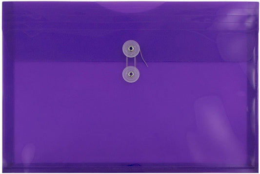JAM PAPER Plastic Envelopes with Button & String Tie Closure - Legal Booklet - 9 3/4 x 14 1/2 - Purple - 3/Pack
