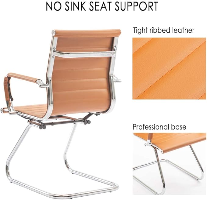 Office Desk Chair No Wheels Set of 6 PU Leather Computer Chairs Mid Back Guest Chairs for School Reception Conference Waiting Room, Terracotta