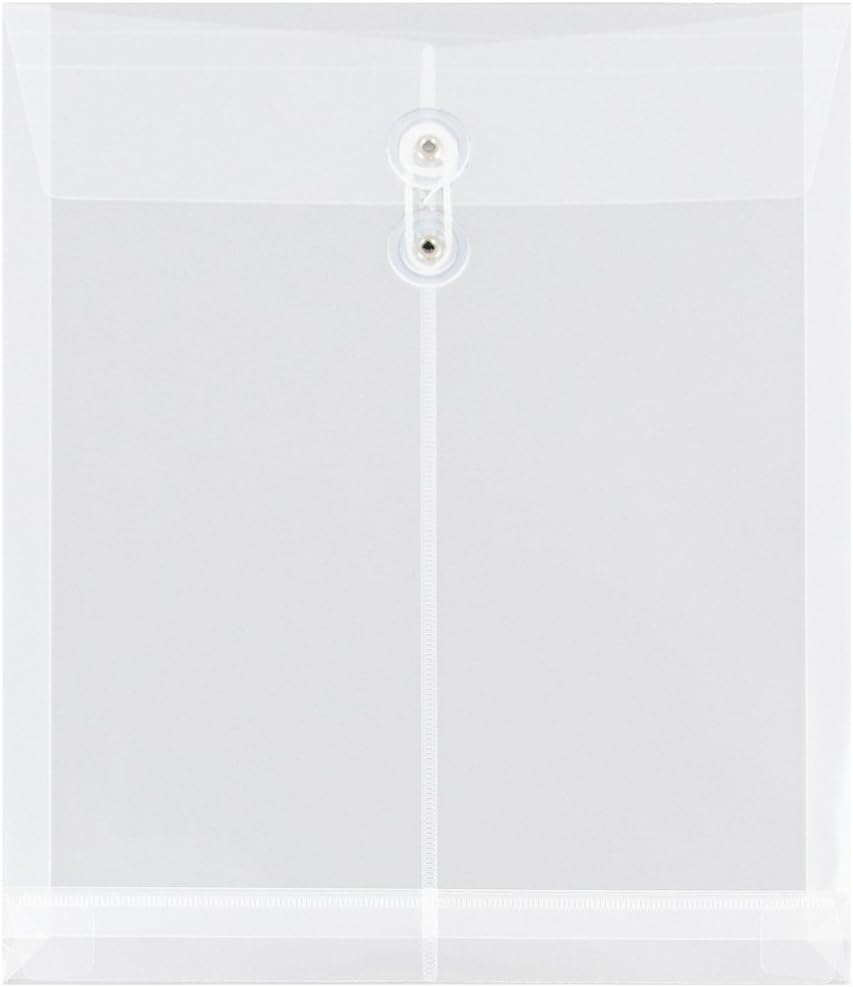 JAM PAPER Plastic Envelopes with Button & String Tie Closure - Letter Open End - 9 3/4 x 11 3/4 - Assorted Colors - 12/Pack