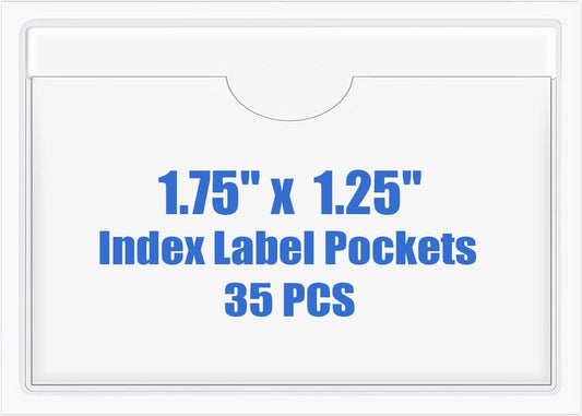 Origin-Joy 35 PCS Self Adhesive Index Card Pockets with Top Open, Clear Plastic Label Holder for Cards of Note, Library and Business, Adhesive Label Pockets & Card Holder (1.75 x 1.25 inch)