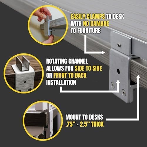 OBEX Polycarbonate Office Desk Mounted Privacy Screen Adjustable Table Top Panel Divider, Universal Aluminum Bracket-USA Made, 18" x 42", Translucent