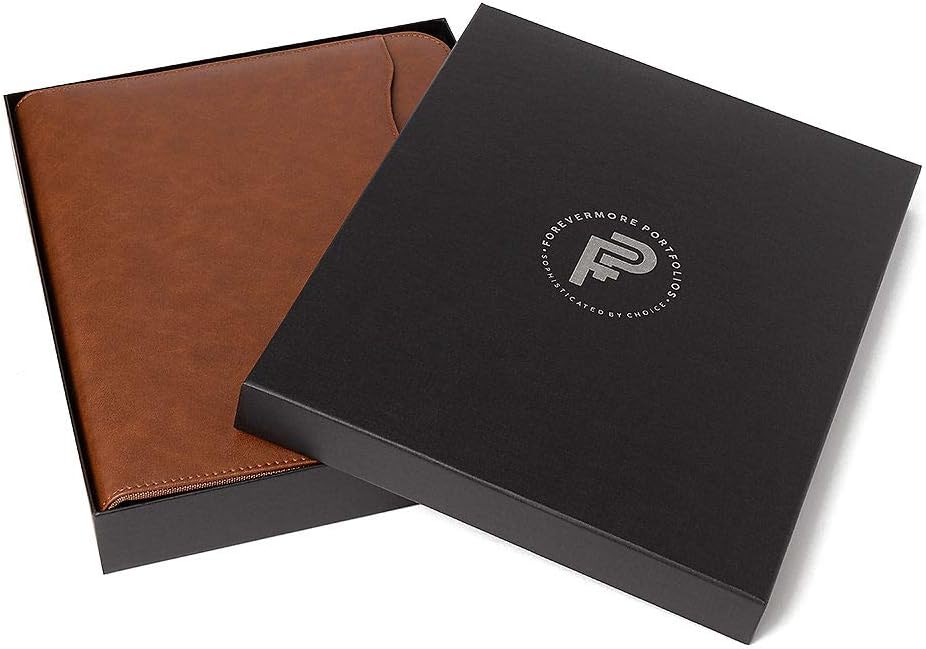 Padfolio Binder - Professional Faux Leather Travel Organizer Pouch for Tablet, Documents, Presentation Folders, Zipper Closure, Removable 3-Ring Notepad - Brown