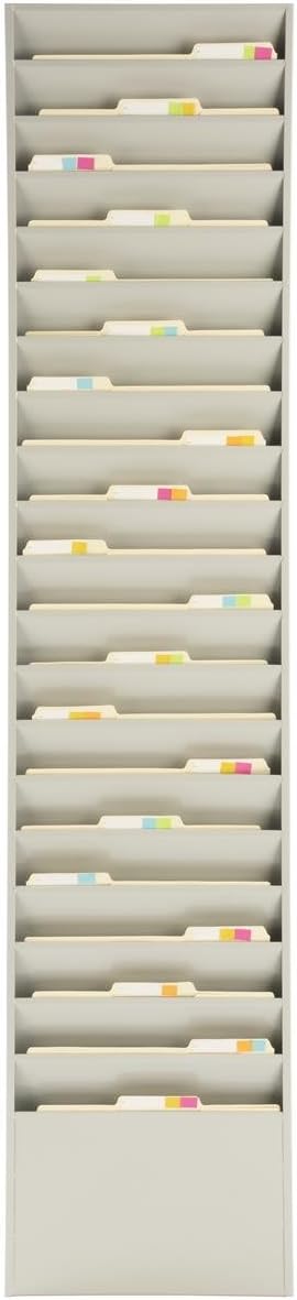 File Folder Wall Rack, 20 Pockets, Tiered, Office and Medical Charts (Putty, Powder Coated Steel)