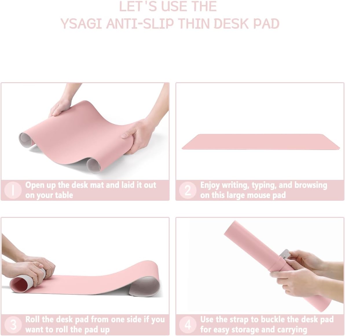 YSAGi Non-Slip Leather Desk Pad Long Size, Waterproof Laptop Computer Desk Keyboard Mat, Table Protector Blotter Mat, Large Mouse Pad for Office/Work/Home/Decor(Pink, 47" x 17")