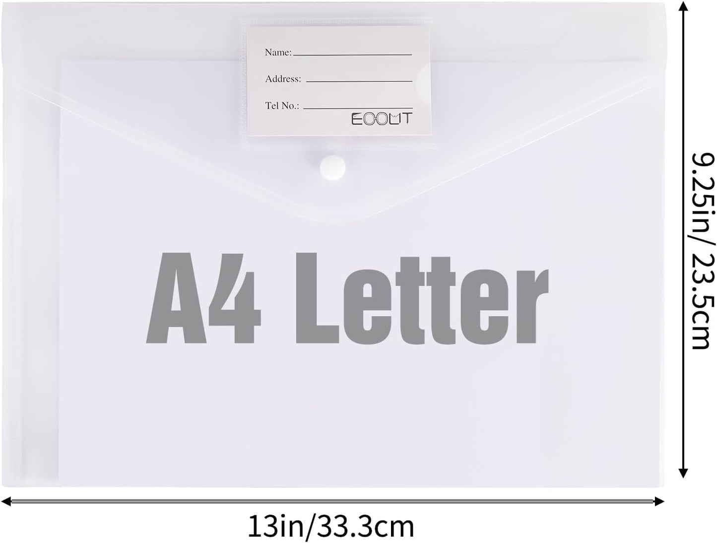 EOOUT 30pcs Plastic Envelopes, Clear Envelopes with Snap Closure, Document Folders Letter Size A4 Size File Envelopes with Label Pocket for School Home Work Office Organization