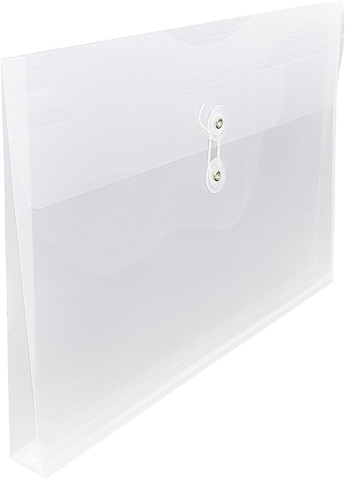 JAM PAPER Plastic Envelopes with Button & String Tie Closure - Legal Booklet - 9 3/4 x 14 1/2 - Clear - 12/Pack