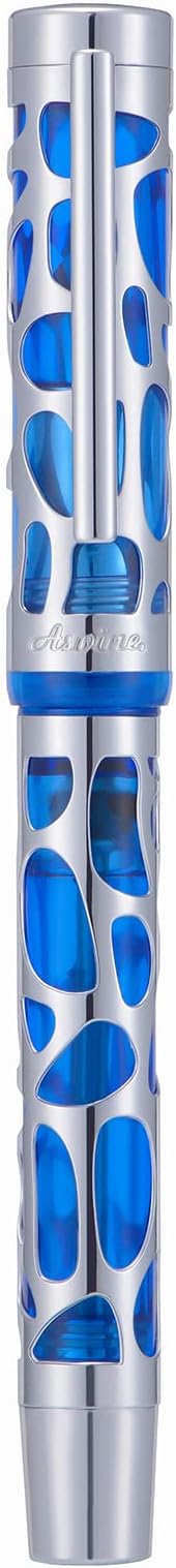 Asvine V169 Vacuum Filling Fountain Pen Fine Nib, Water Drop Skeleton Transparent Blue Acrylic Pen Case Set
