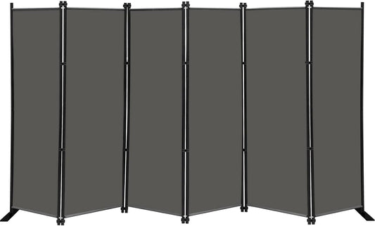 MAYOLIAH 6 Panel Folding Privacy Screen 9ft Wide, 6ft Tall Partition Room Divider Portable Office Walls Dividers Room Separator, Grey