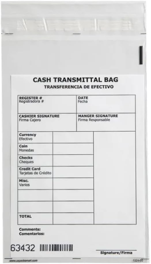 Clear Bank Deposit Bags 6"x9" 500-pack | Secure Bank Cash Transmittal Envelopes for Cash, Coins, Credit Cards, Checks, and More | Numbered, Self-Sealing, and Permanent Adhesive