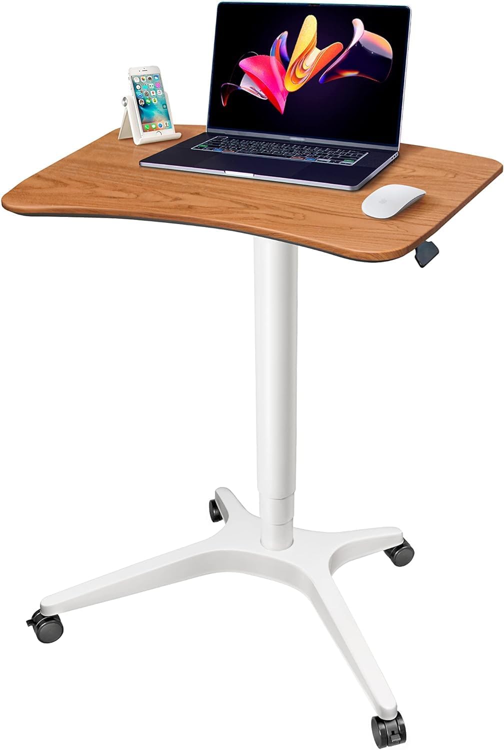 47" Mobile Standing Desk(26" W*19.3" D), Adjustable Height Laptop Desk, Pneumatic Desk with Gas Spring Riser, Podium for Home, Office，Classroom，Medical, (29" to 46.9" H) (Walnut)