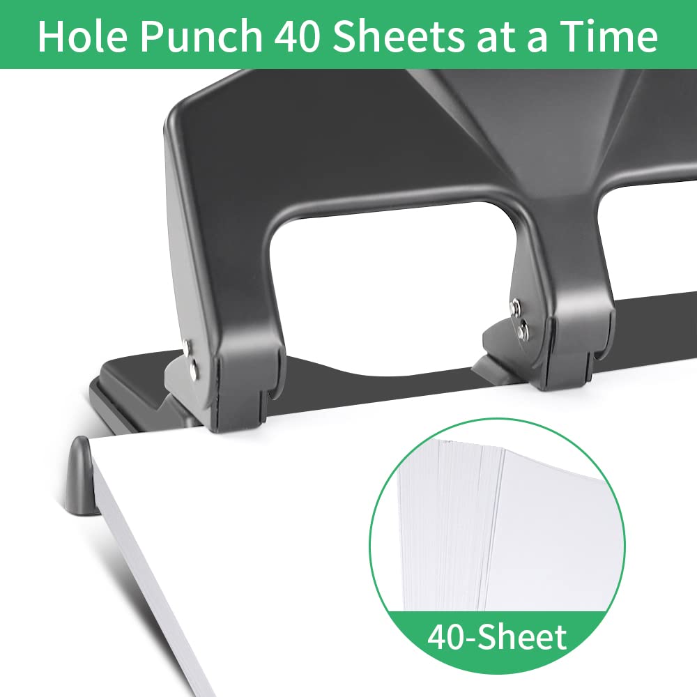 Heavy Duty 3 Hole Punch, 40-Sheet Heavy Duty Paper Punch, 50% Reduced Effort 3-Hole Punch, AFMAT Metal Hole Puncher 3 Ring, Three-Hole Paper Puncher w/Large Chip Tray for Classroom, Office, Silver