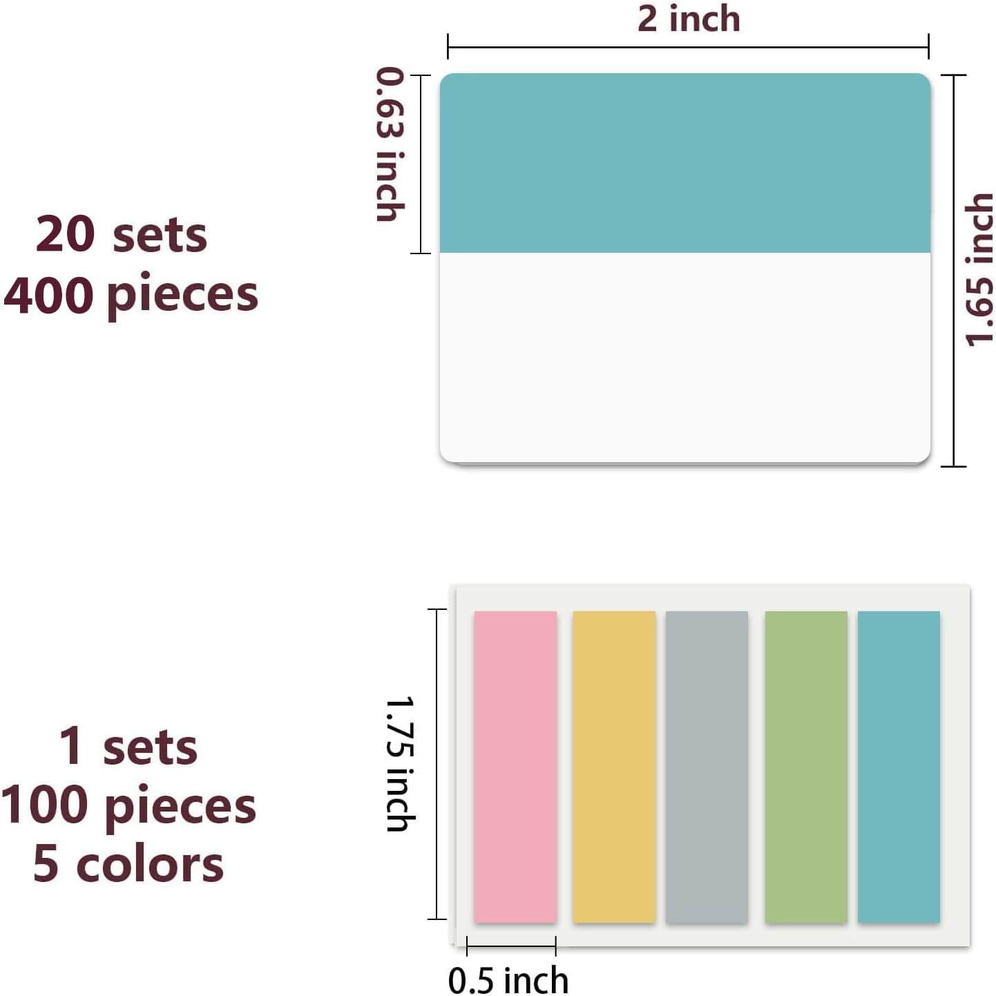 ELII 500 PCS Tabs 2 Inch Book Tabs Sticky Index Tabs,File Tabs Self Adhesive,Page Markers Index Labels for Pages Notebooks