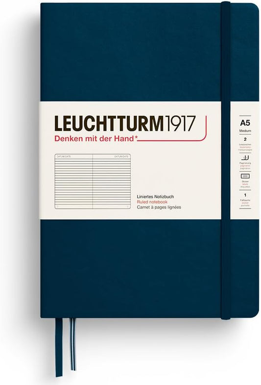 LEUCHTTURM1917 - Notebook Hardcover Medium A5-251 Numbered Pages for Writing and Journaling - Thinking Ahead (Ruled Paper, Deep Sea)
