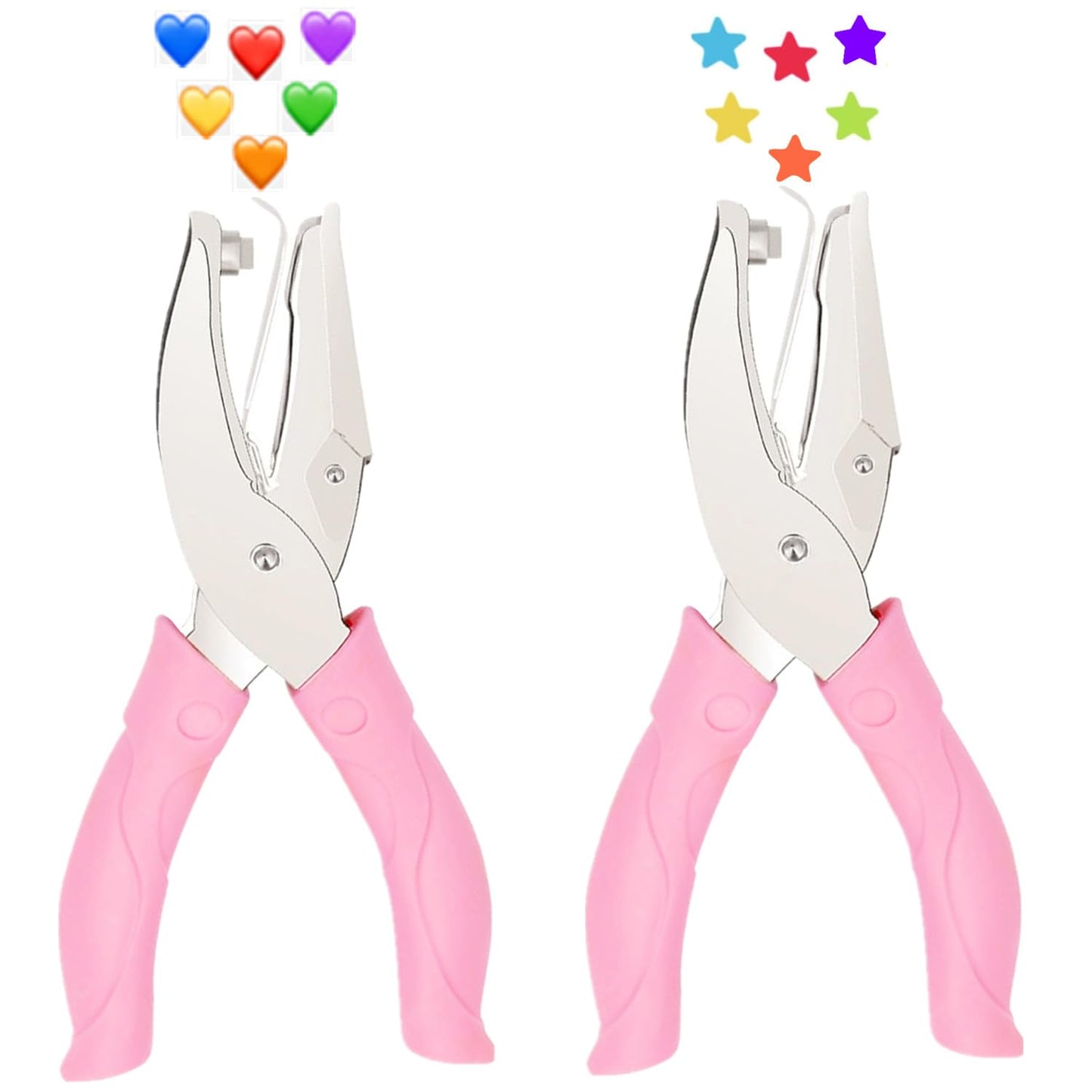 2 Pieces Metal Handheld Hole Paper Punches, Heart and Star Shape Single Hole Paper Punch with Pink Soft Grip Handles, Tag Puncher Set for DIY Craft Tags, Clothing Tickets, Scrapbook Tools
