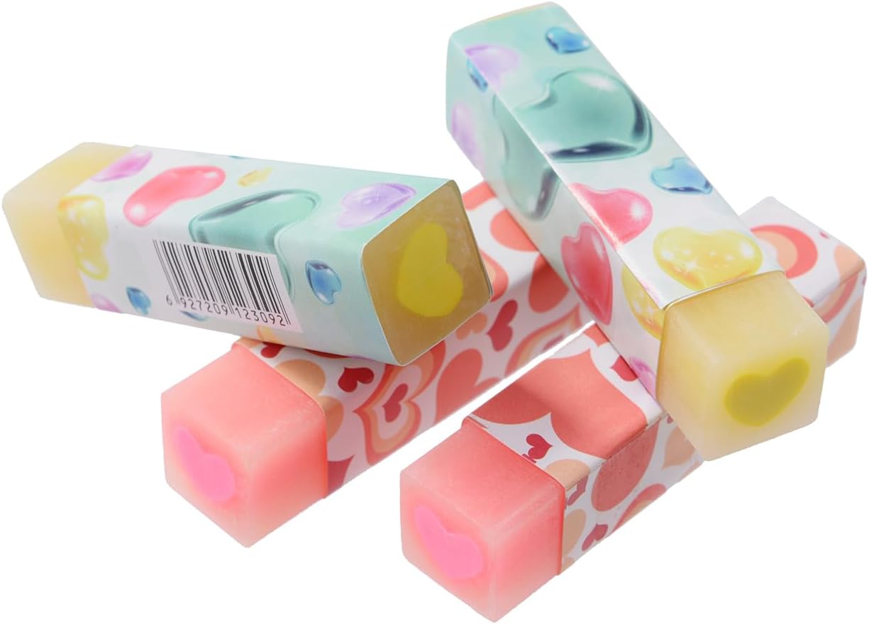16 Pack Heart Erasers, Kawaii Jelly Erasers for Kids, Red