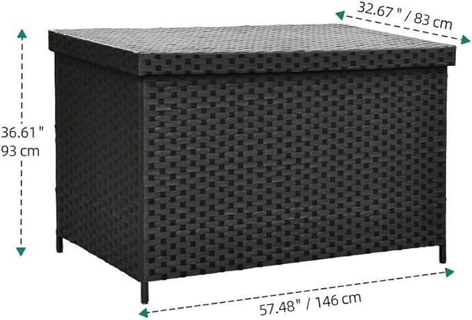 YITAHOME 230 Gallon Wicker Deck Box, XXL All-Weather Outdoor Storage Box, Rattan Storage Bin for Patio Furniture, Outdoor Cushions, Pool Storage and Garden Tools - Black