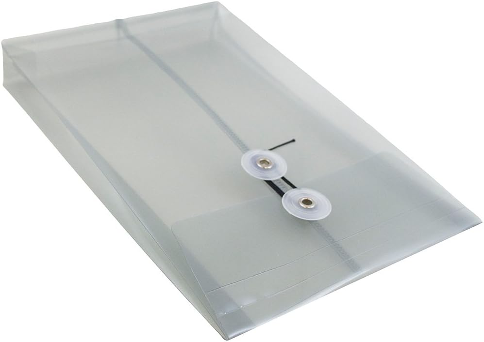 JAM PAPER Plastic Envelopes with Button & String Tie Closure - 6 1/4 x 9 1/4 - Smoke Grey - 12/Pack