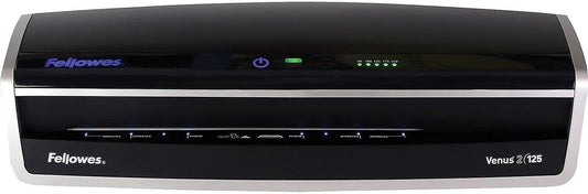 Fellowes Laminator Venus 2 125, Rapid 30-60 Second Warm-up Laminating Machine, with Laminating Pouches Kit (5734801), Black, Silver, 5.1" x 21.3" x 8.2"