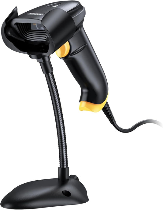 TEEMI 2D Barcode Scanner with Smart Stand USB Wired Handheld Automatic QR Data Matrix PDF417 OCR bar Codes Imager Global Shutter Computer Screen Scan for Windows Mac and Linux PC POS, Stand Included