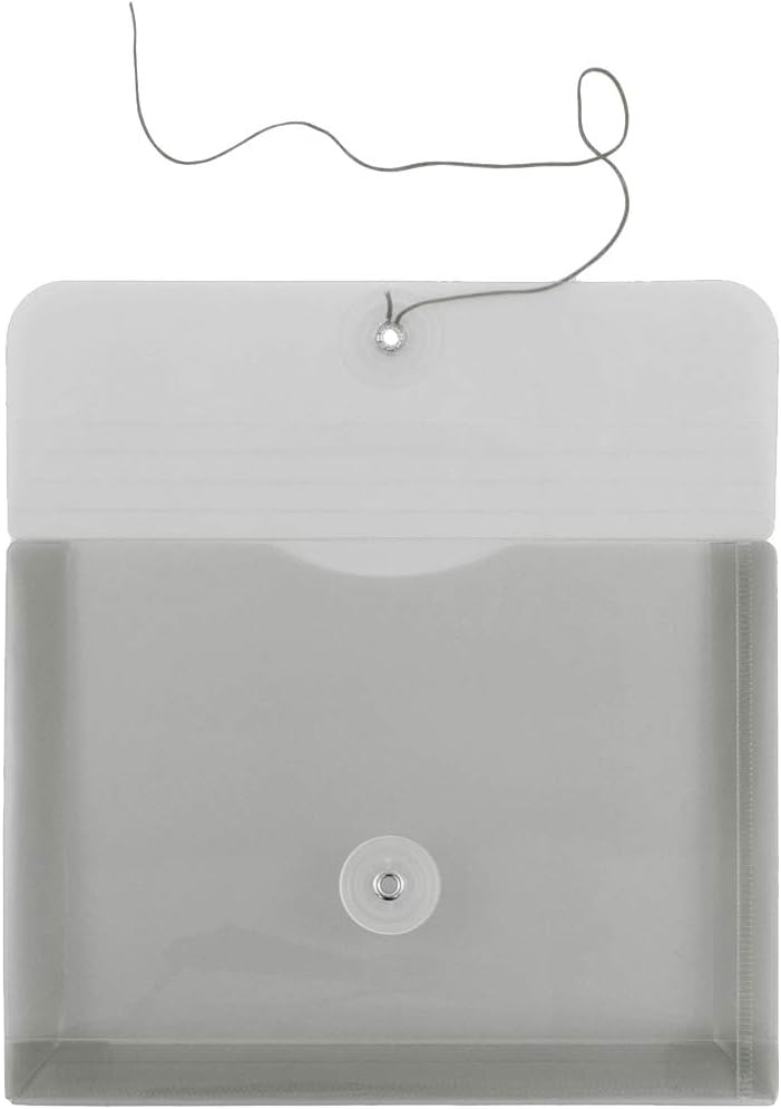 JAM PAPER Plastic Envelopes with Button & String Tie Closure - Index Size - 5 1/2 x 7 1/2 - Smoke Gray - 12/Pack