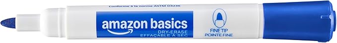 Amazon Basics Low-Odor Dry Erase Whiteboard Markers, Fine Tip, Blue, 36 Count