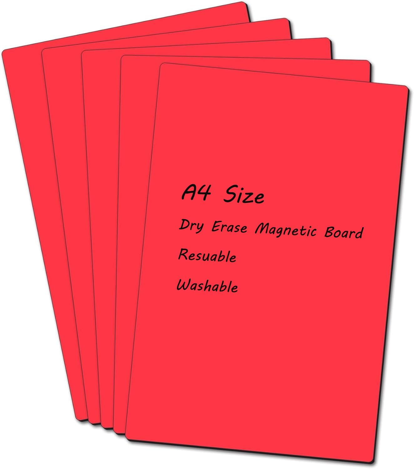 Realth Dry Erase Magnetic Board Red, Reusable Fridge Magnetic Whiteboard, Blank Magntic Board to Write on for Home Office Classroom, 8.3'' × 12.2'' 5 Pcs